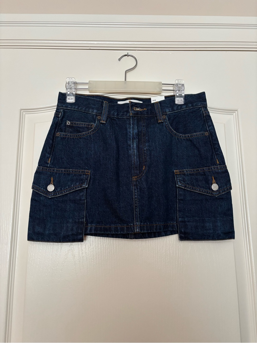 Denim Forum Dark Wash Denim Mini Skirt with Cargo Pockets